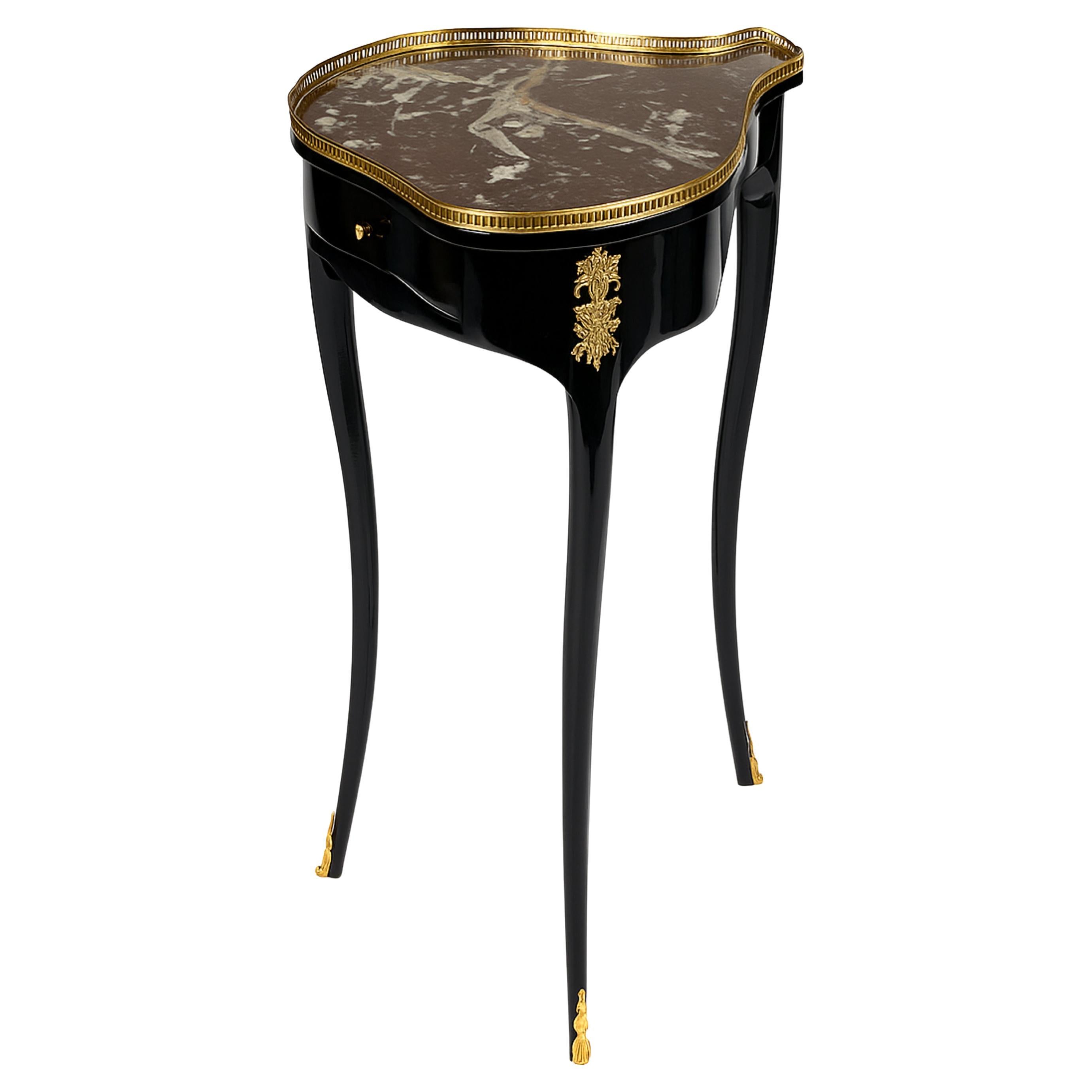Louis XVI Black Lacquer Walnut Marble Guéridon Table, Late 19th Century