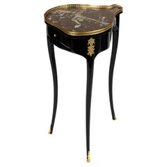 Antique Louis XVI Black Lacquer Walnut Marble Guéridon Table, Late 19th Century