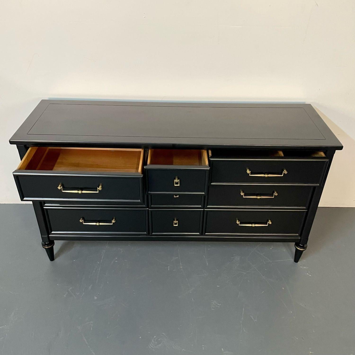 Louis XVI Black Matte Painted Dresser / Cabinet, Refinished, Brass Pulls For Sale 5