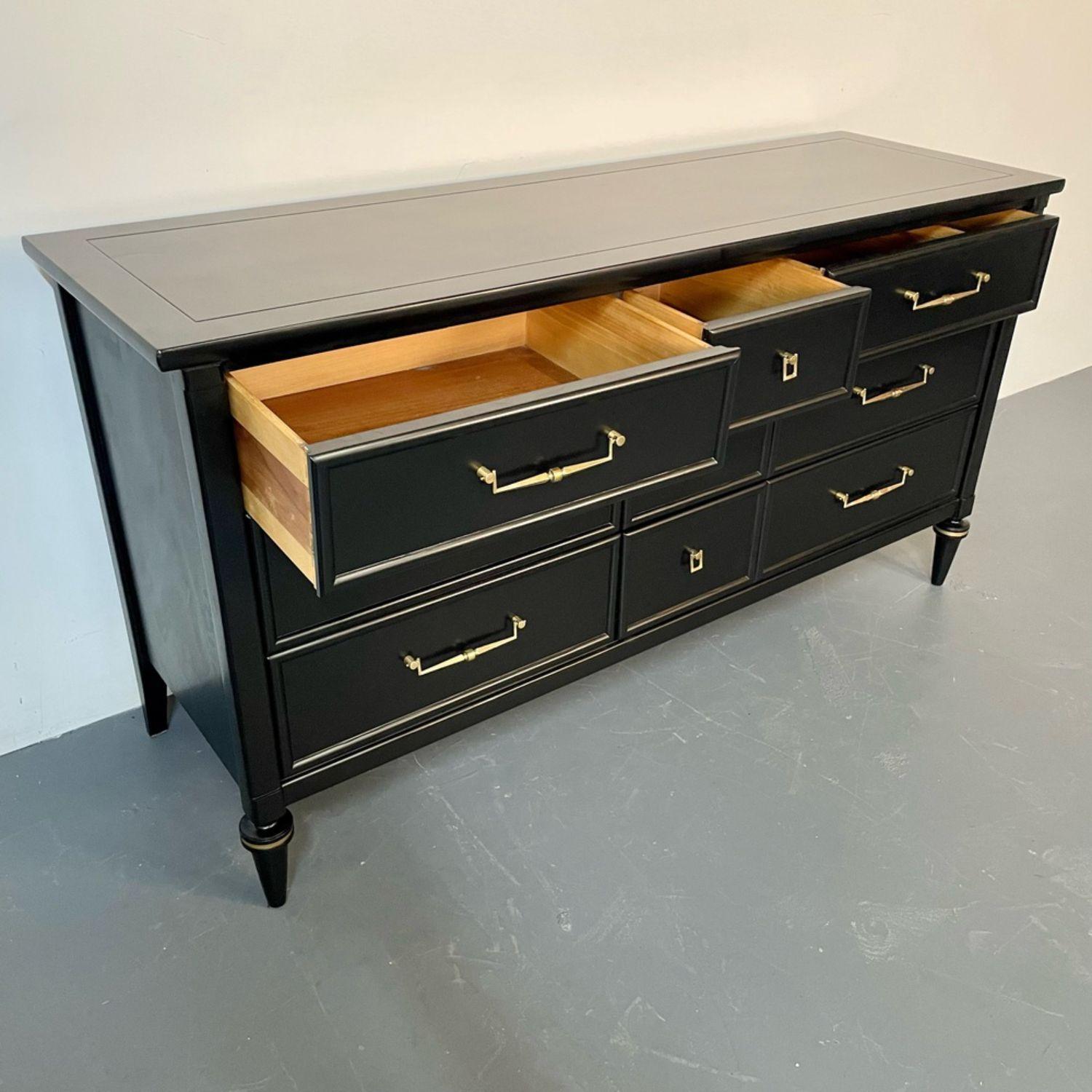Louis XVI Black Matte Painted Dresser / Cabinet, Refinished, Brass Pulls For Sale 6