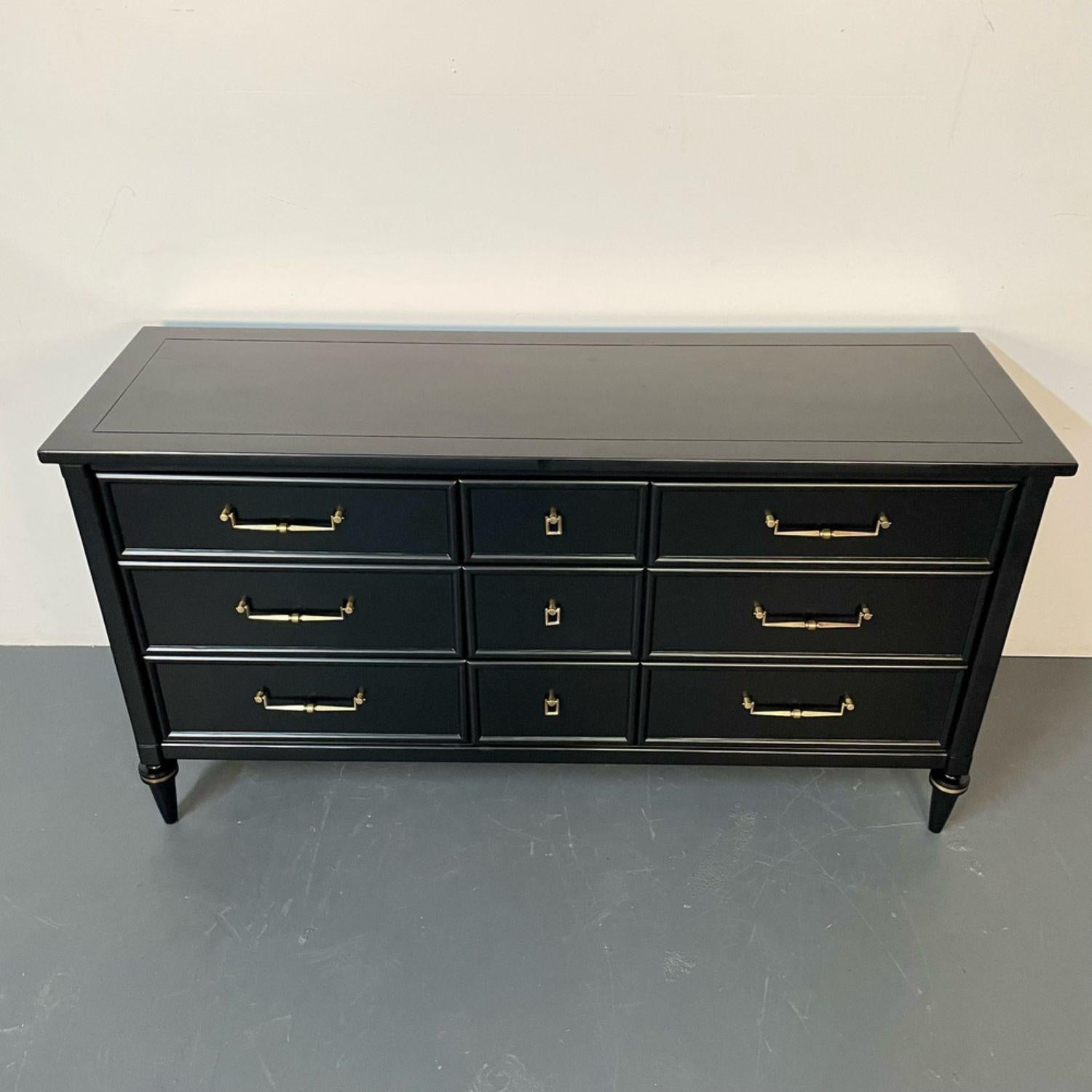 Louis XVI Black Matte Painted Dresser / Cabinet, Refinished, Brass Pulls For Sale 8