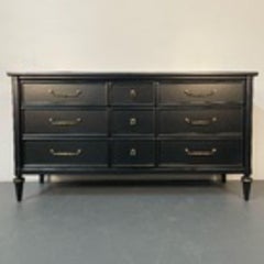 Louis XVI Black Matte Painted Dresser / Cabinet, Refinished, Brass Pulls
