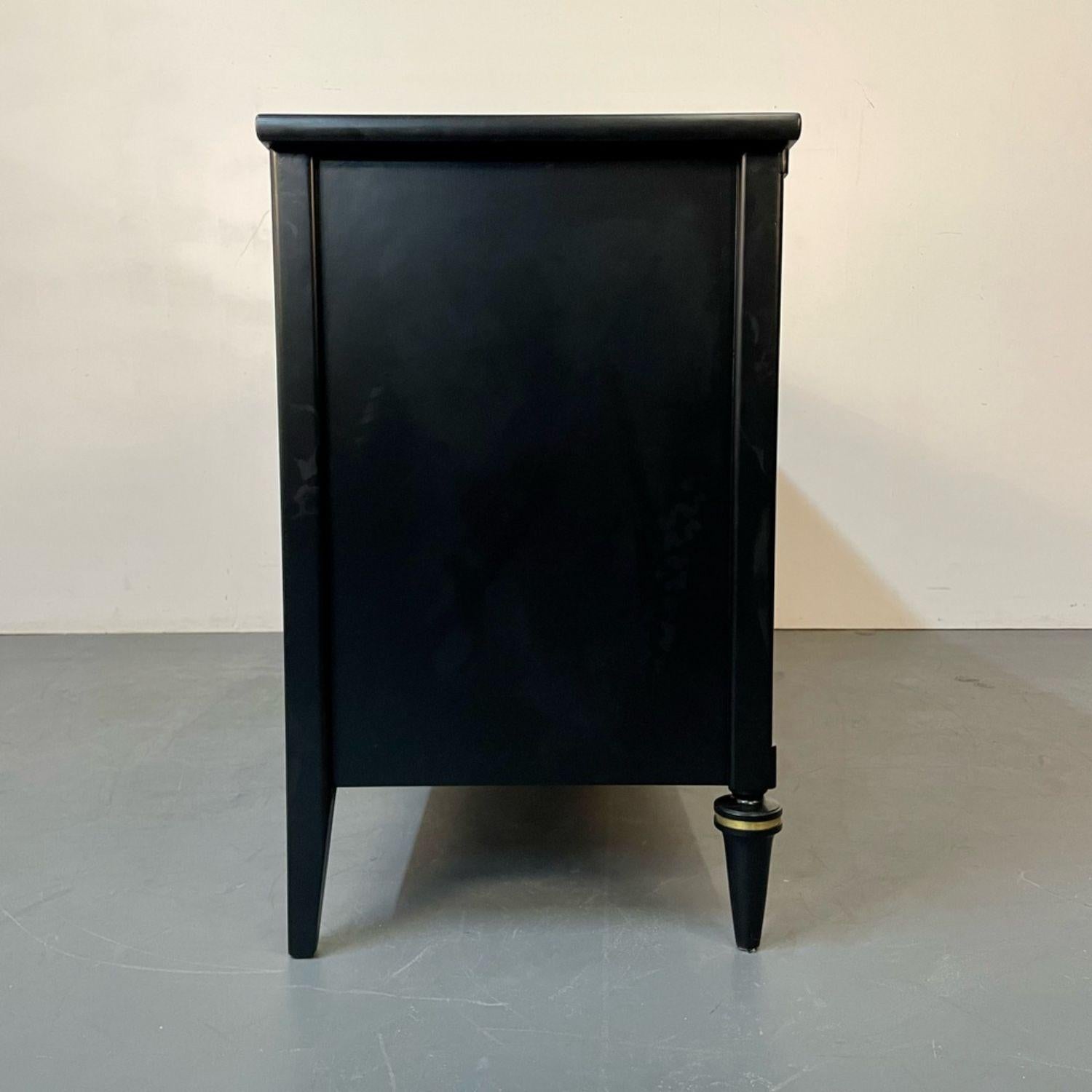 Louis XVI Black Matte Painted Dresser / Cabinet, Refinished, Brass Pulls For Sale 3