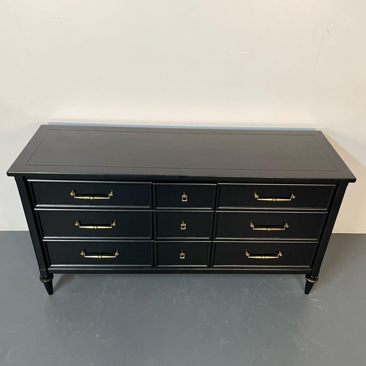 Louis XVI Black Matte Painted Dresser / Cabinet, Refinished, Brass Pulls For Sale 4