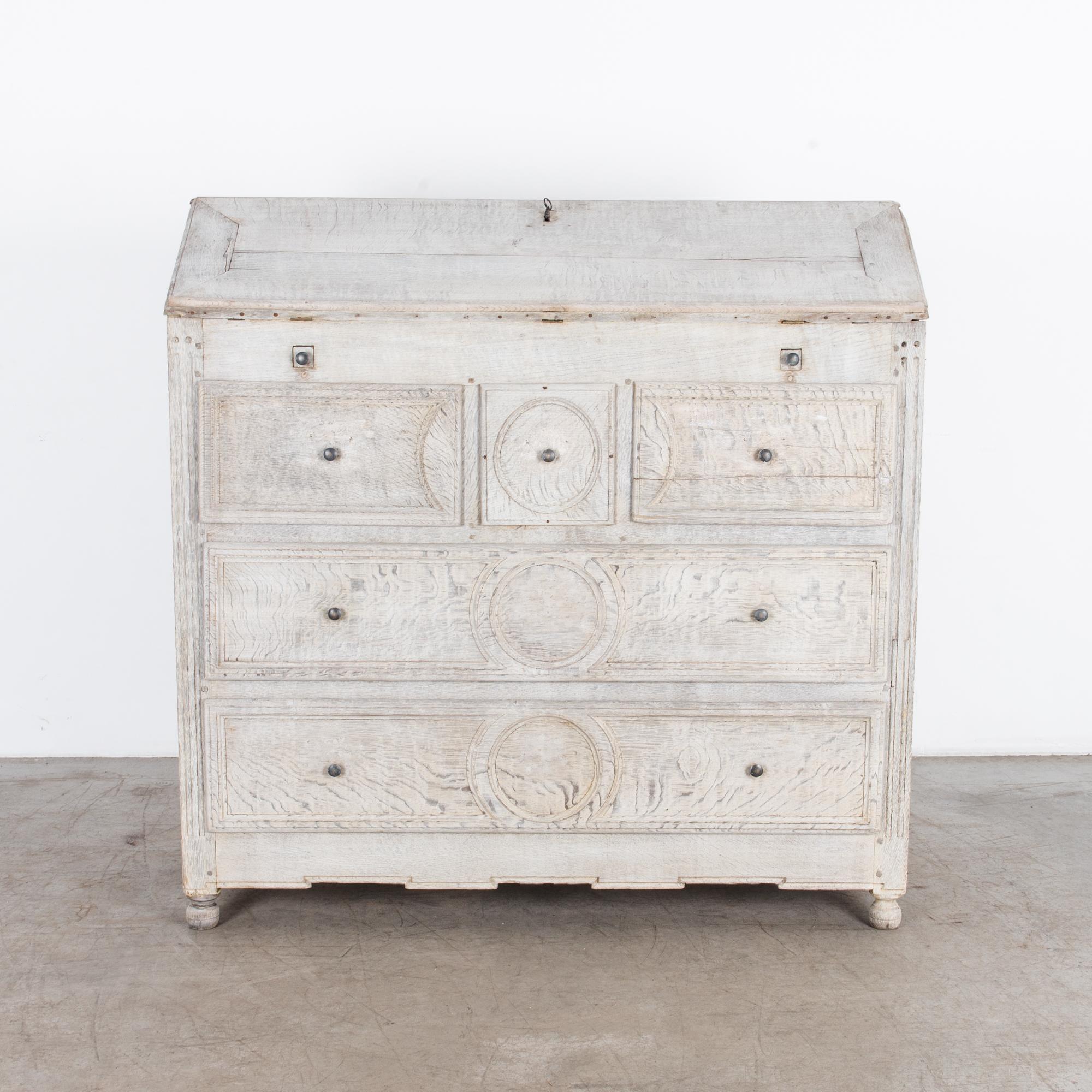 A Louis the 16th era “secrétaire” from France, circa 1820. With two lower and three upper drawers, a foldable desktop and small inset drawers this cabinet is true to its name with plenty of handy storage space. With period details, this adjustable