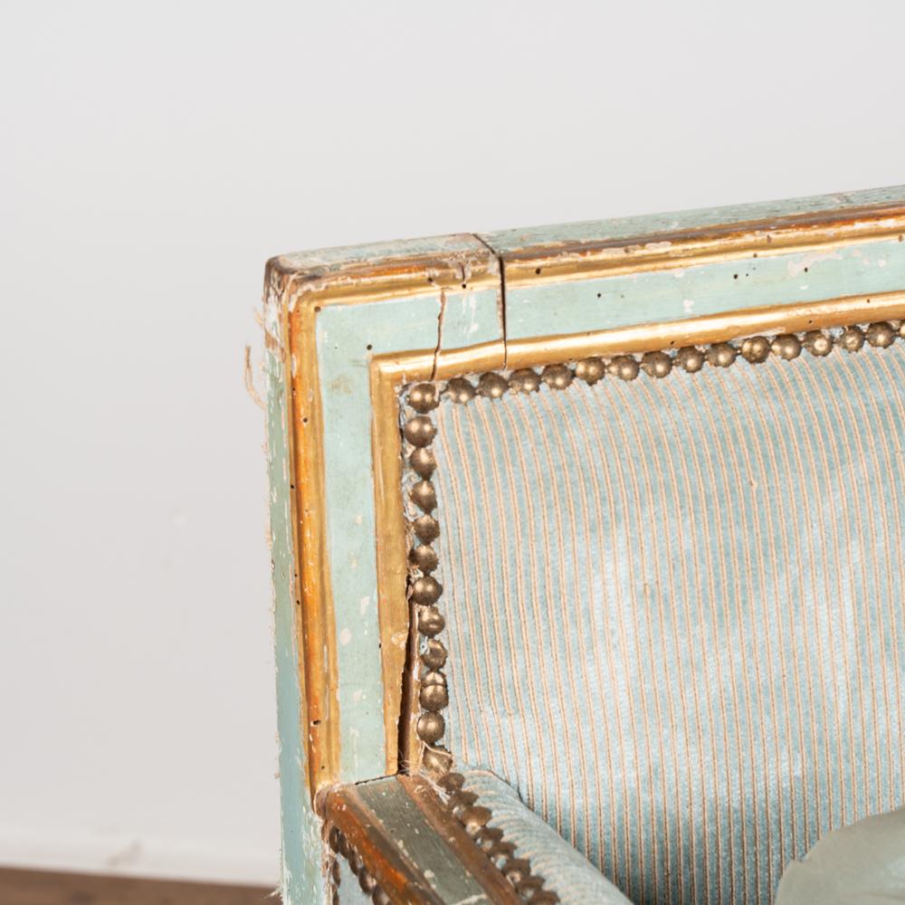 Fabric Louis XVI Blue and Gold Painted Sofa Settee, Italy circa 1780-1800