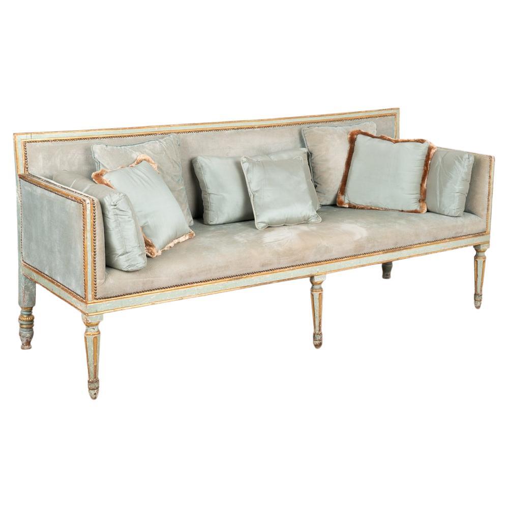 Louis XVI Blue and Gold Painted Sofa Settee, Italy circa 1780-1800