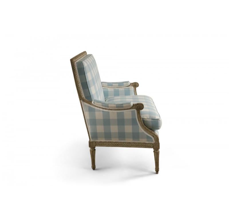 Louis XVI Blue and White Gingham Upholstered Marquise Armchair For Sale 3