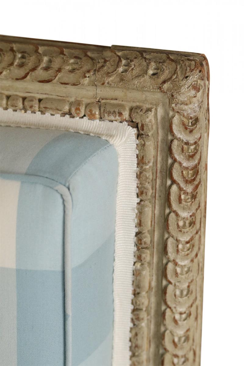 Louis XVI Blue and White Gingham Upholstered Marquise Armchair For Sale 6