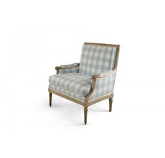 Louis XVI Blue and White Gingham Upholstered Marquise Armchair