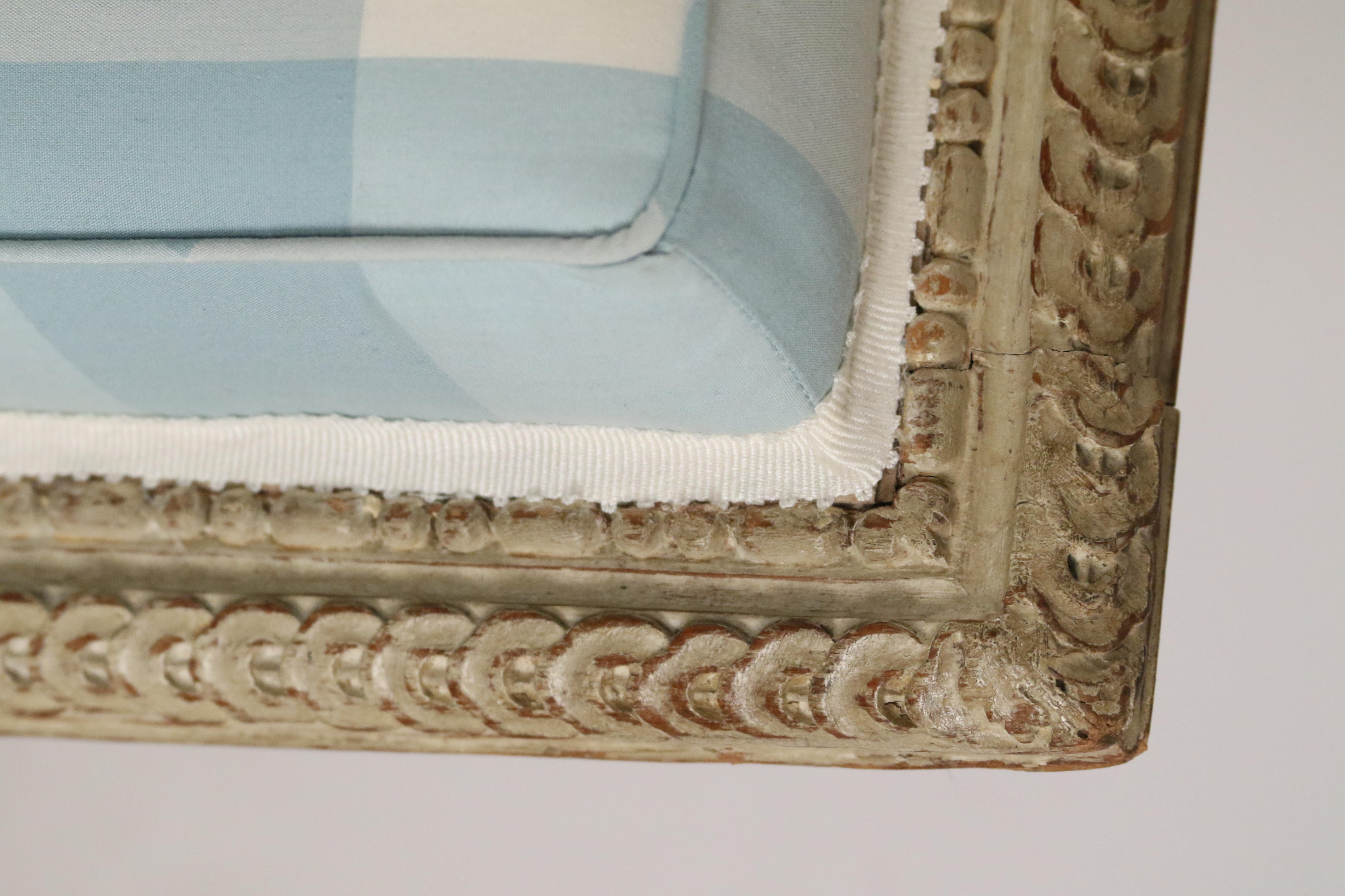 Louis XVI Blue and White Gingham Upholstered Marquise Armchair In Good Condition In Queens, NY