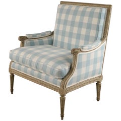 Louis XVI Blue and White Gingham Upholstered Marquise Armchair