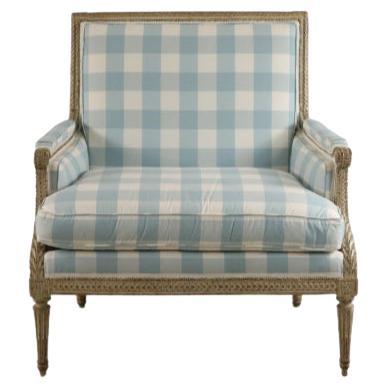 Louis XVI Blue and White Gingham Upholstered Marquise Armchair