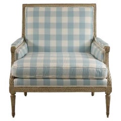 Louis XVI Blue and White Gingham Upholstered Marquise Armchair