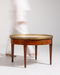 Louis XVI Bouillotte Coffee Table with Marble Top & Brass Accents