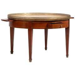 Louis XVI Bouillotte Coffee Table with Marble Top & Brass Accents