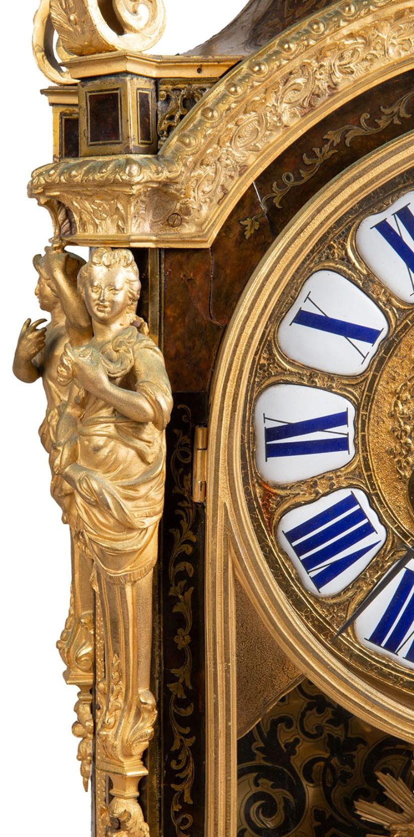 French Louis XVI Boulle mantel clock, 19th Century. For Sale