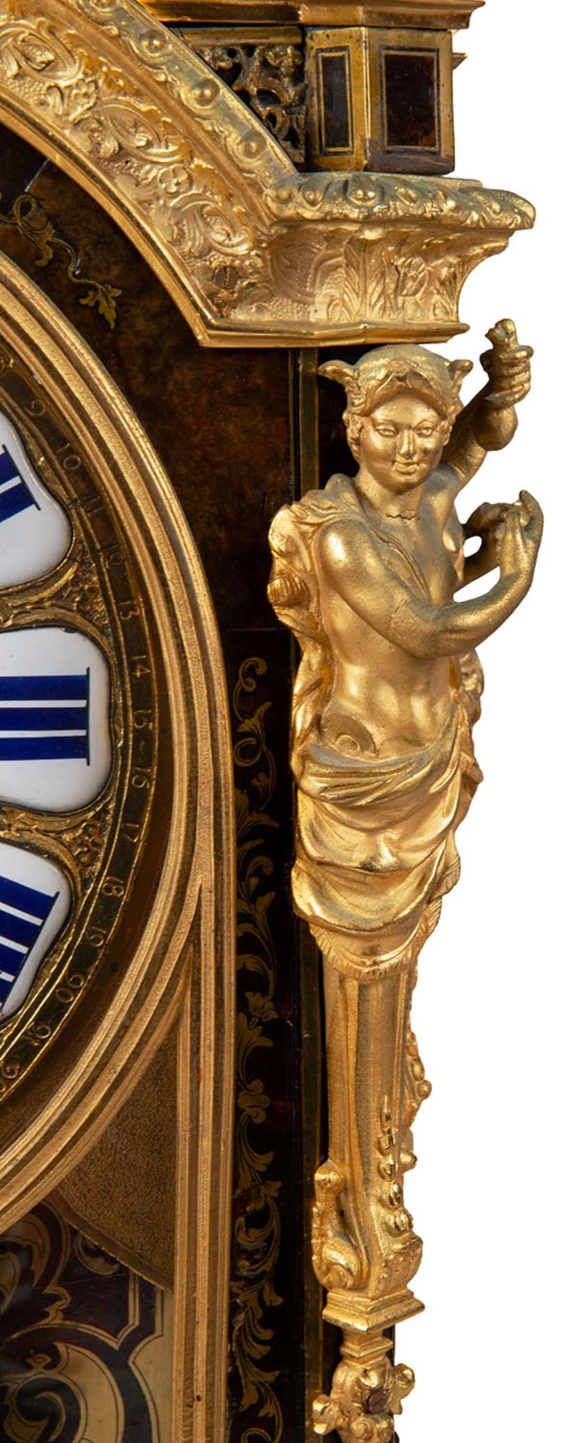 Inlay Louis XVI Boulle mantel clock, 19th Century. For Sale