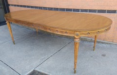 Louis XVI Brass Mounted French Walnut Oval Extension Dining Table W/ 2 Leaves