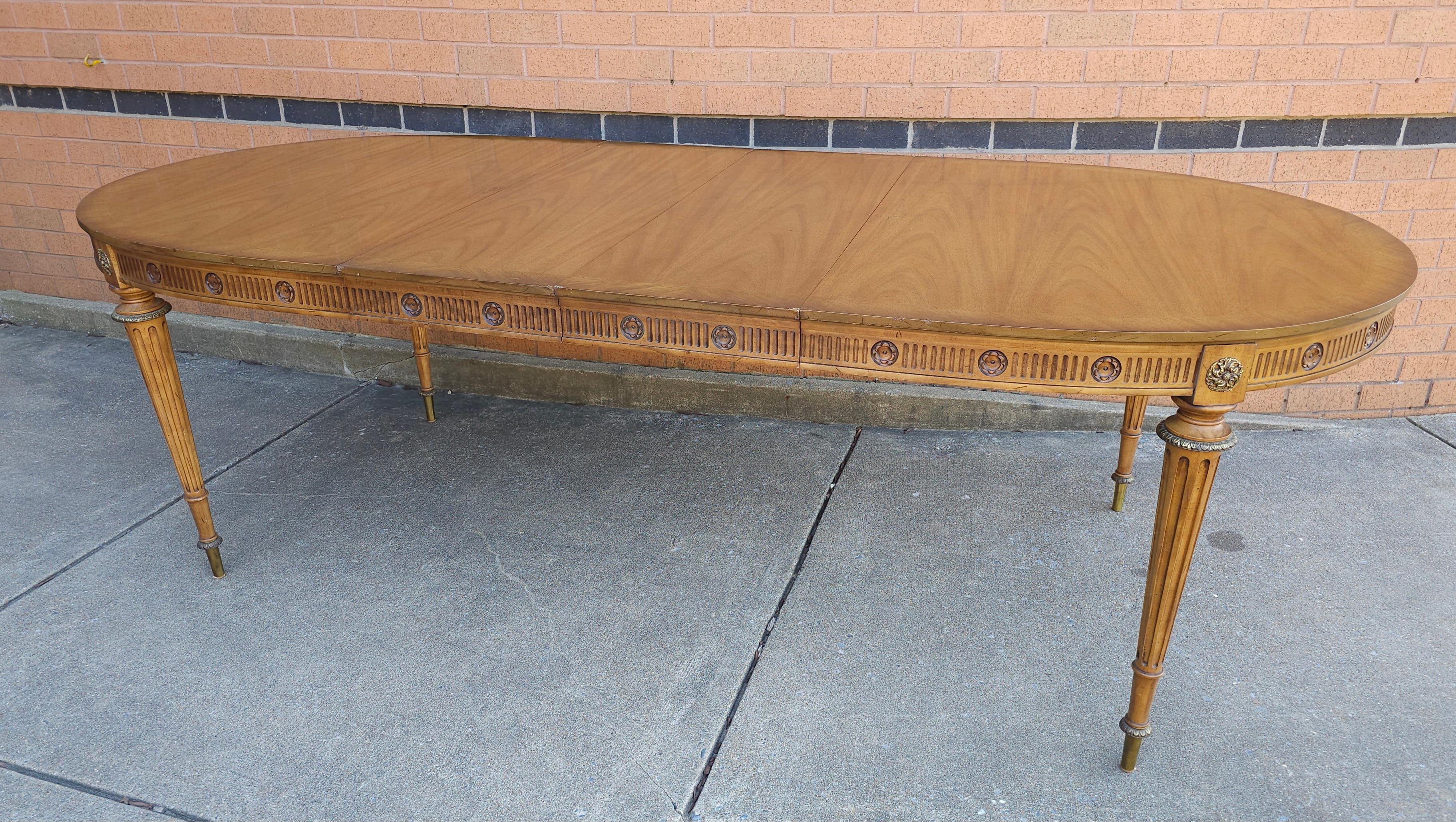 American Louis XVI Brass Mounted French Walnut Oval Extension Dining Table W/ 2 Leaves For Sale
