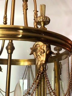 Louis XVI Brass Round Lantern with Rams Heads and Chain Swags