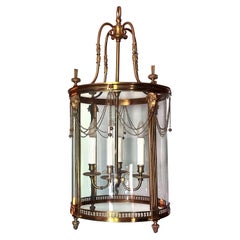 Louis XVI Brass Round Lantern with Rams Heads and Chain Swags