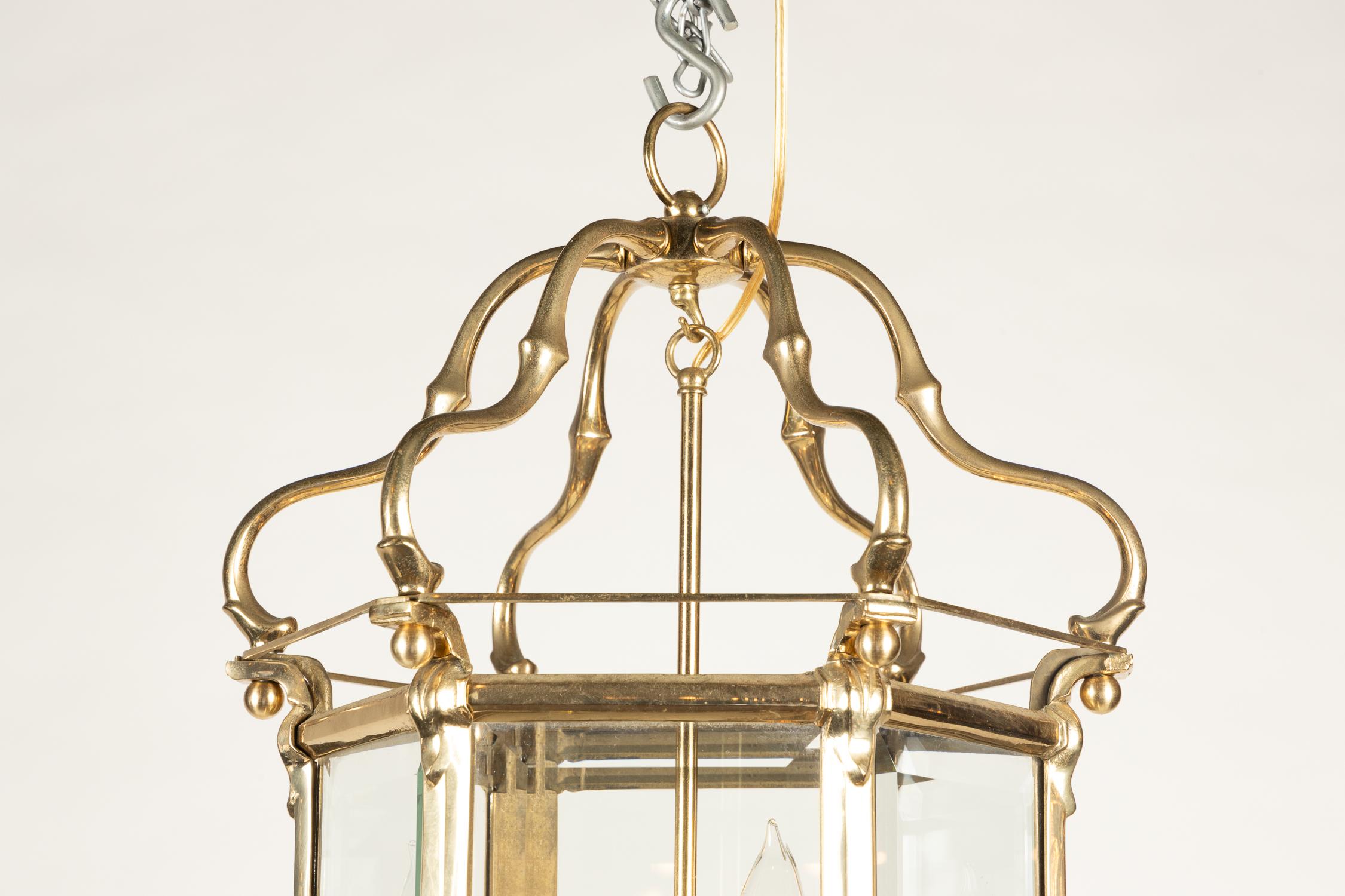 Louis XVI Bronze and Bevelled Glass Lantern, Italian Mid 20th Century In Good Condition For Sale In New Orleans, LA
