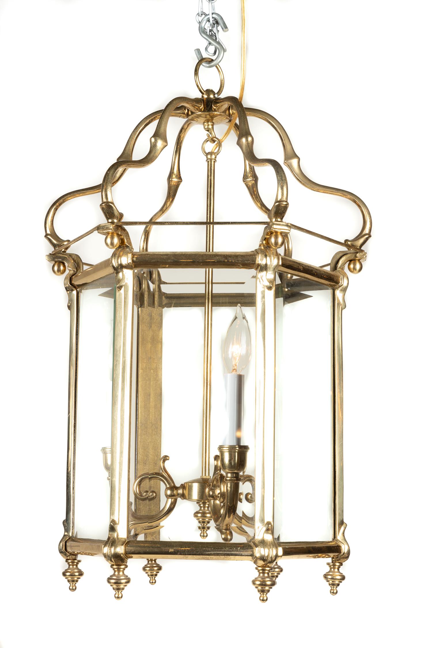 Louis XVI Bronze and Bevelled Glass Lantern, Italian Mid 20th Century For Sale 1