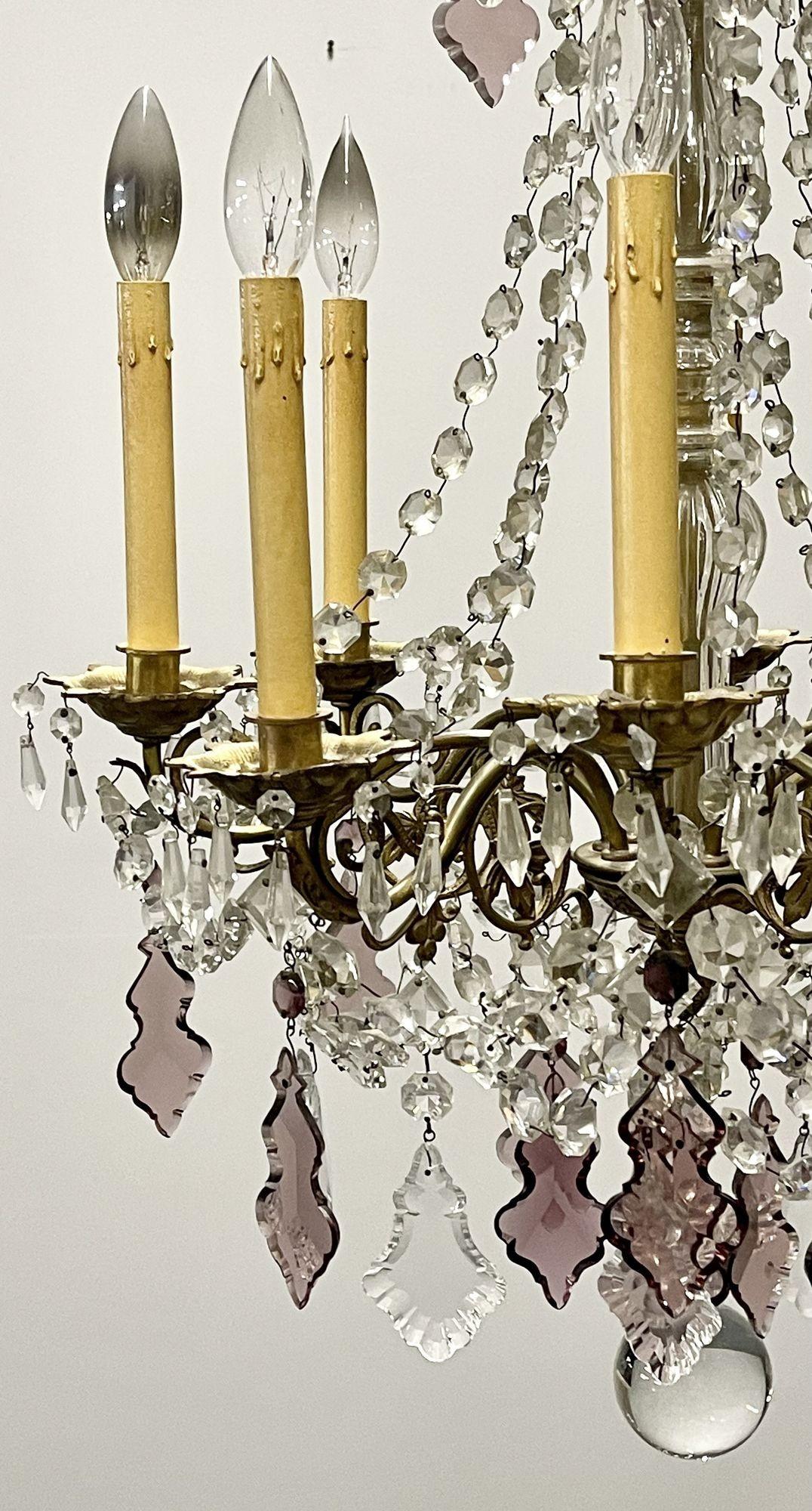 Louis XVI Bronze and Crystal Chandelier, Colored and Clear Crystals, France For Sale 10