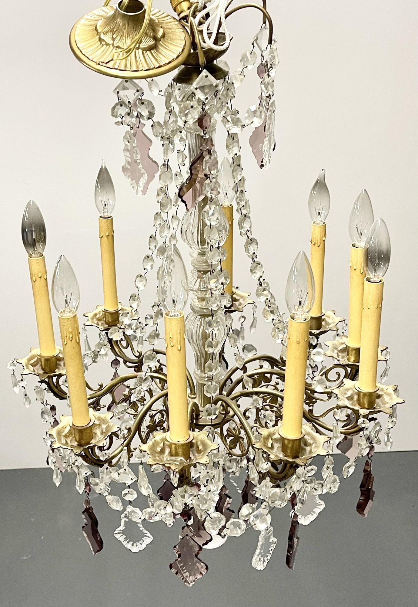 Louis XVI Bronze and Crystal Chandelier, Colored and Clear Crystals, France For Sale 11
