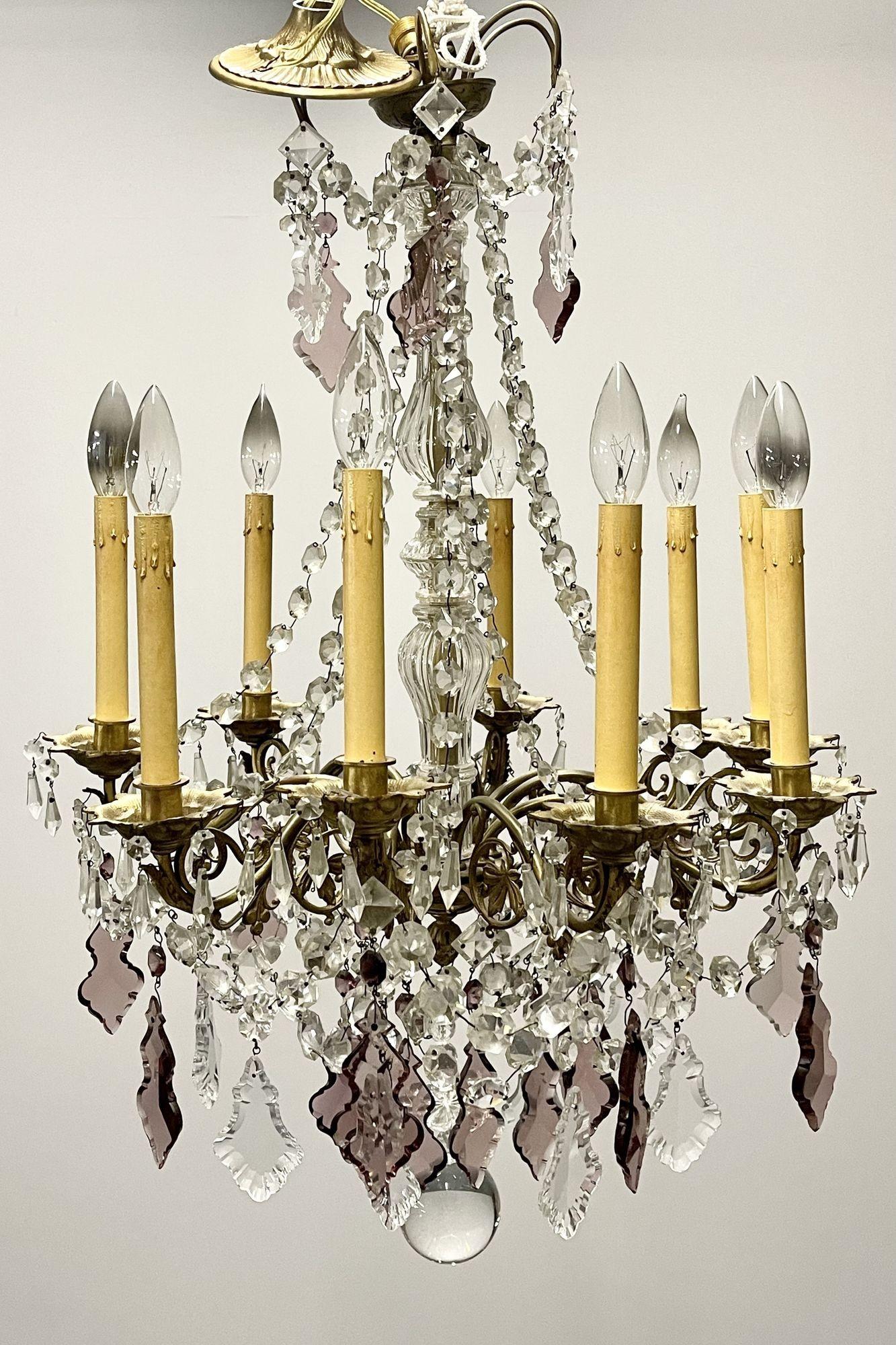 French Louis XVI Bronze and Crystal Chandelier, Colored and Clear Crystals, France For Sale