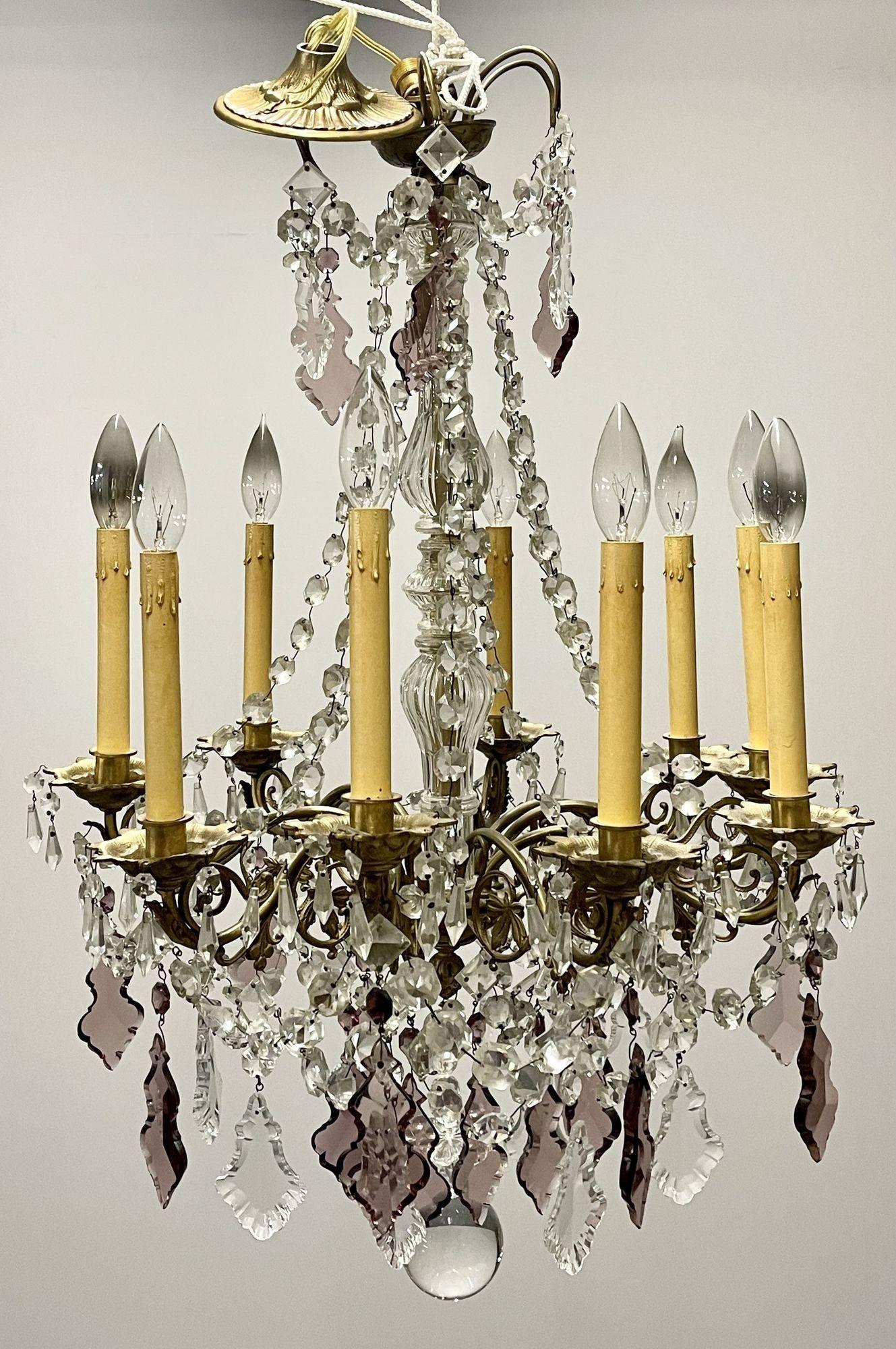 Louis XVI Bronze and Crystal Chandelier, Colored and Clear Crystals, France In Good Condition For Sale In Stamford, CT