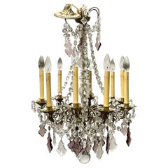 Louis XVI Bronze and Crystal Chandelier, Colored and Clear Crystals, France