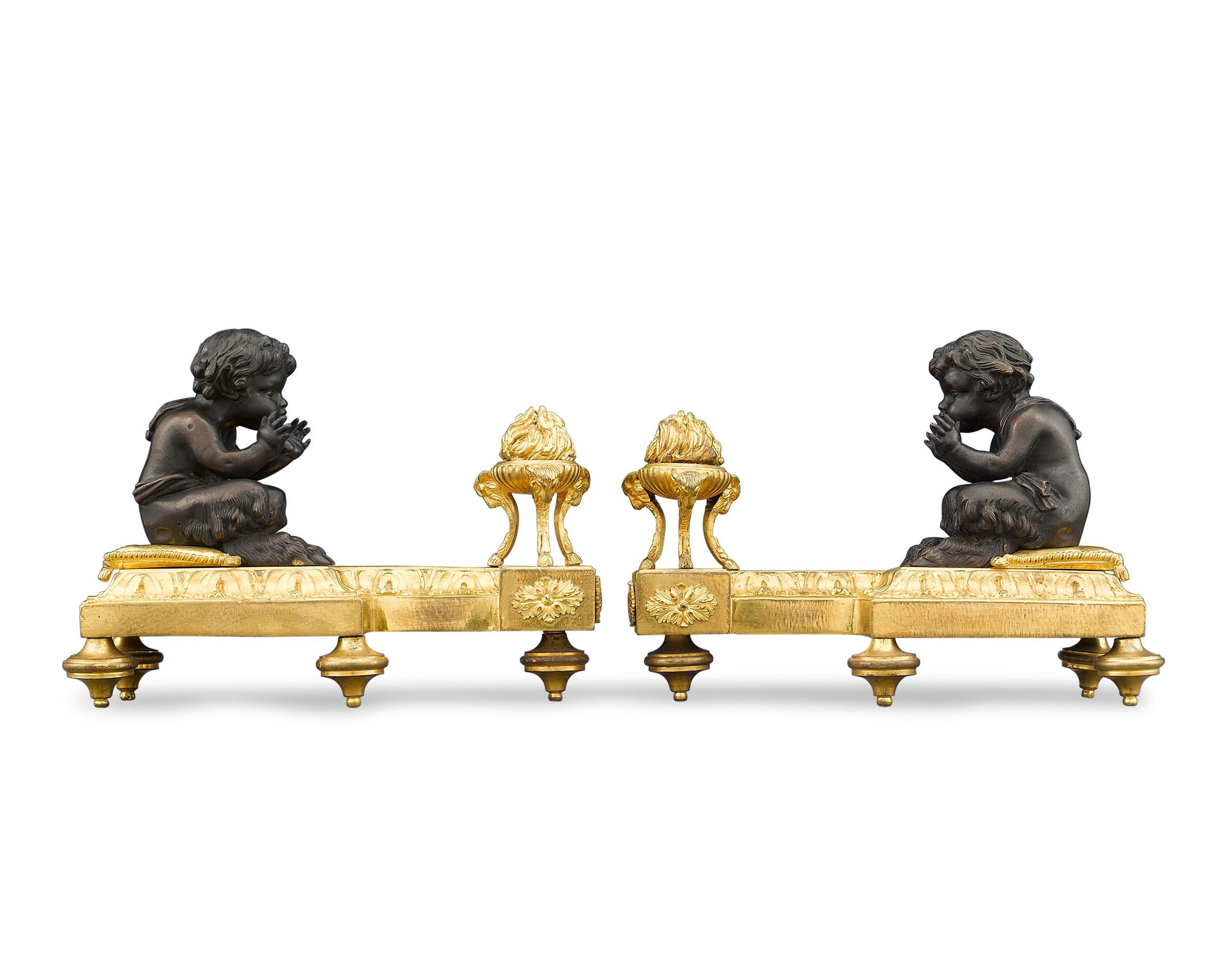 French Louis XVI Bronze Chenets For Sale