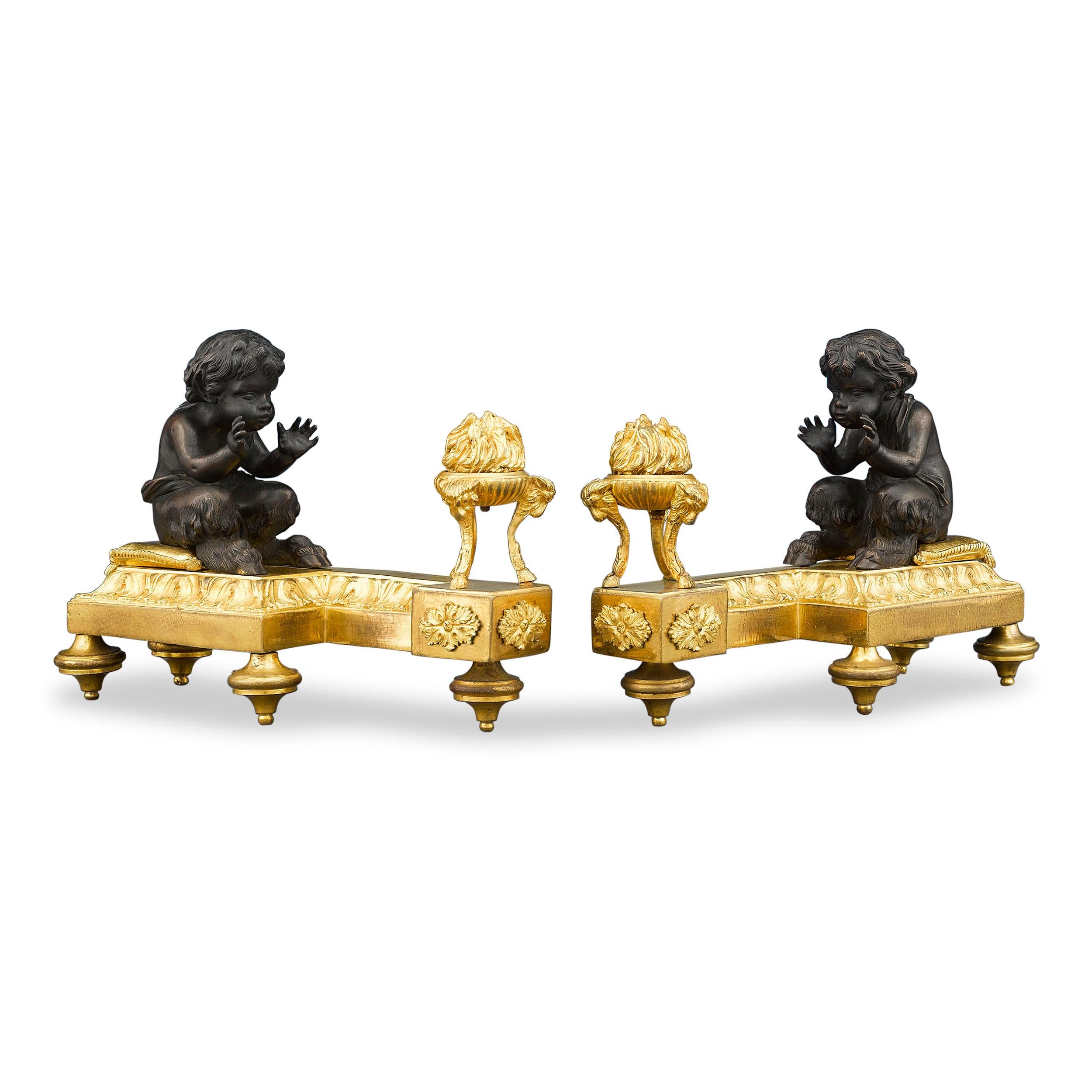 Louis XVI Bronze Chenets In Excellent Condition For Sale In New Orleans, LA