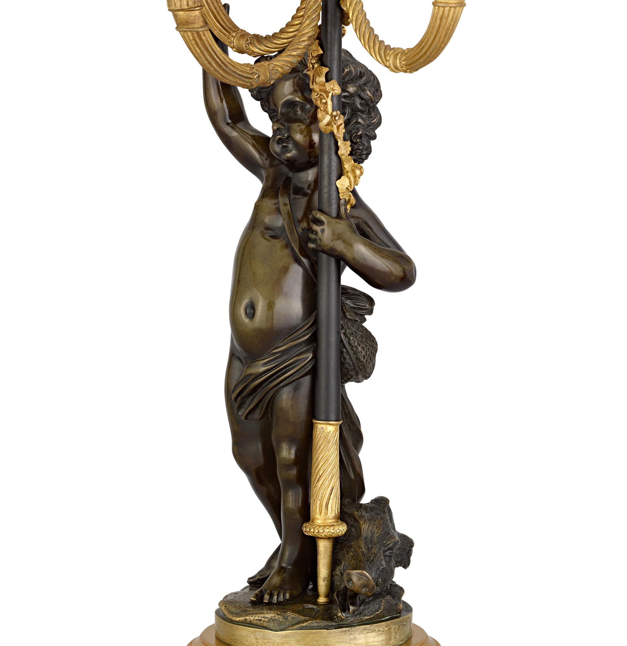 XIX secolo Candelabro Luigi XVI in bronzo ormolato con putti in vendita