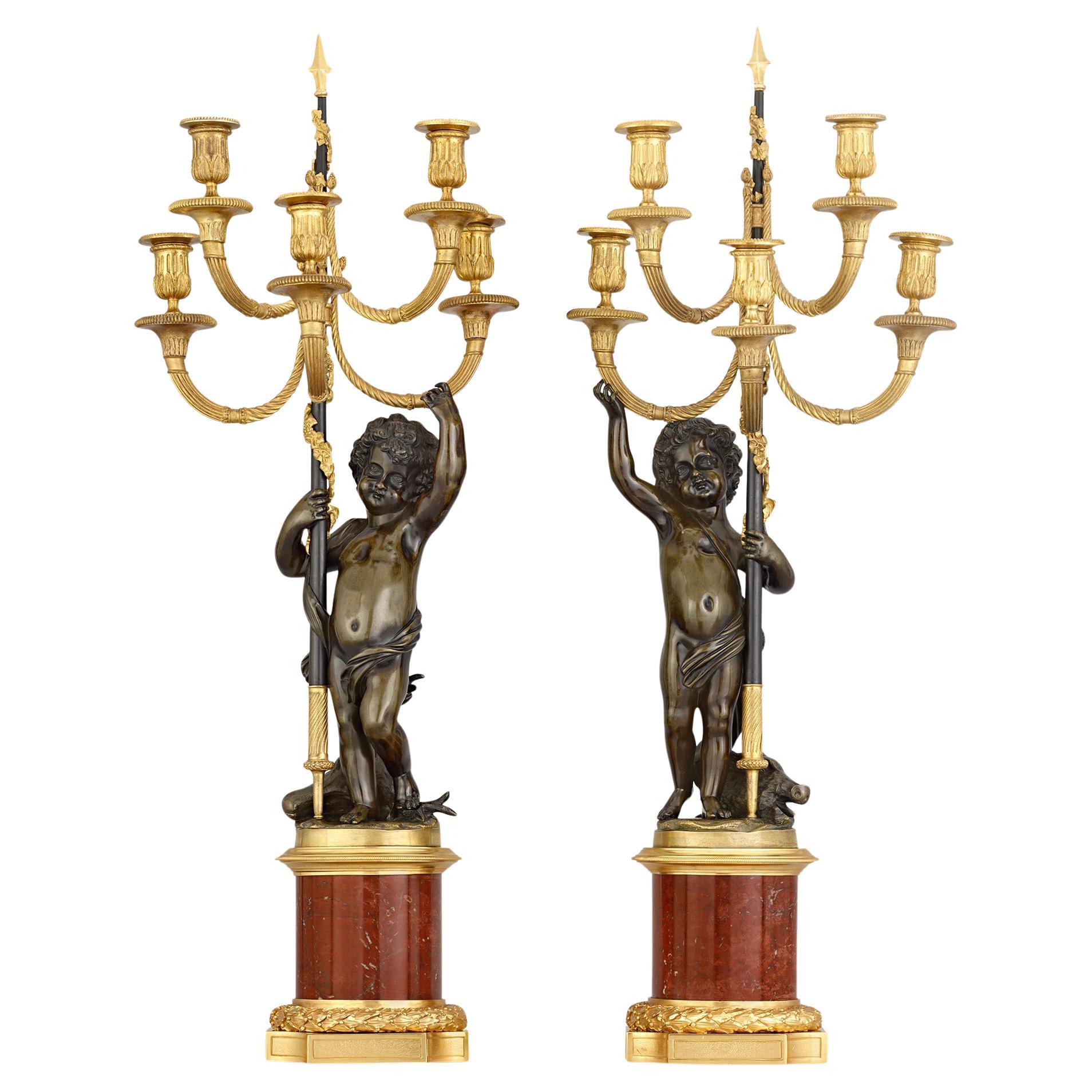 Louis XVI Bronze Ormolu Candelabra with Putti