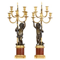 Chandelier Louis XVI en bronze doré avec putti
