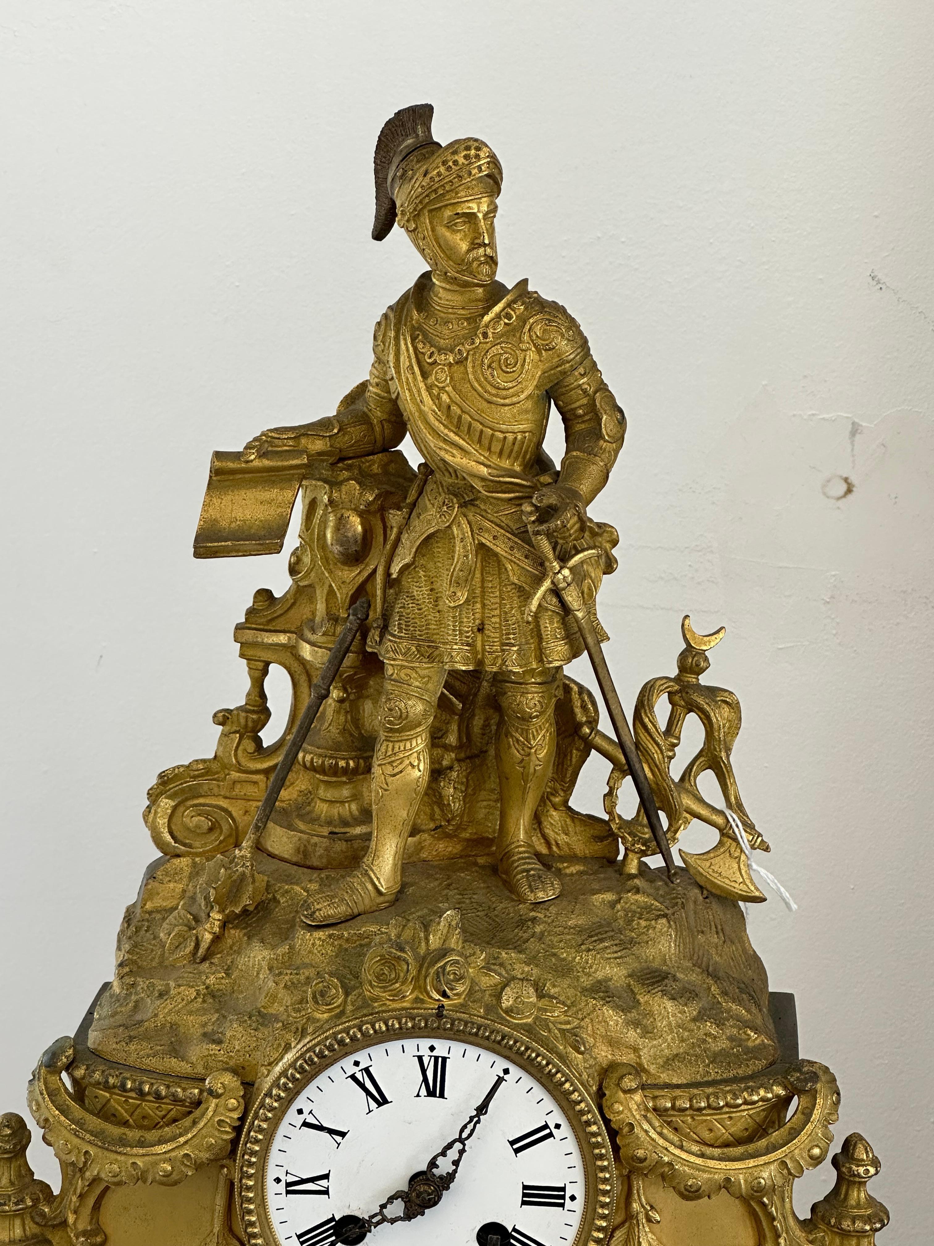 Cast Louis XVI Bronze Warrior French Clock For Sale