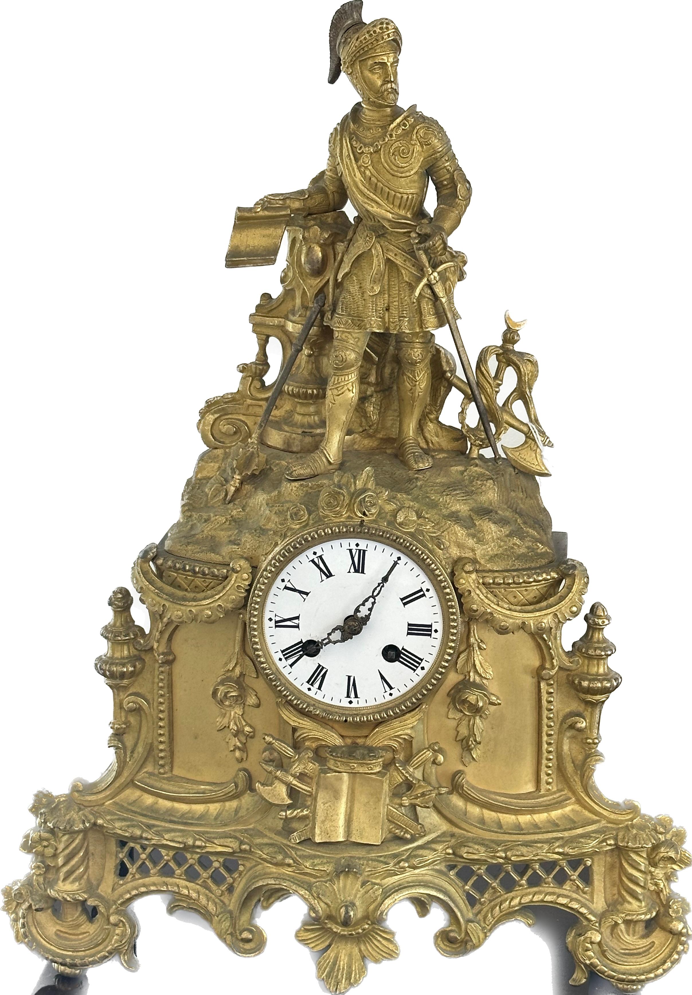 Louis XVI Bronze Krieger Französisch Uhr (Mitte des 20. Jahrhunderts) im Angebot