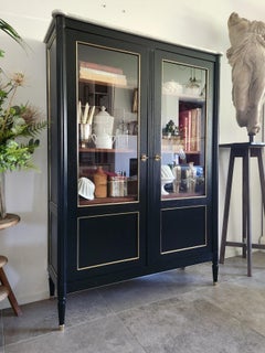 Louis XVI Buffet Vitrine, Carrara marble Top, Bronze & Brass