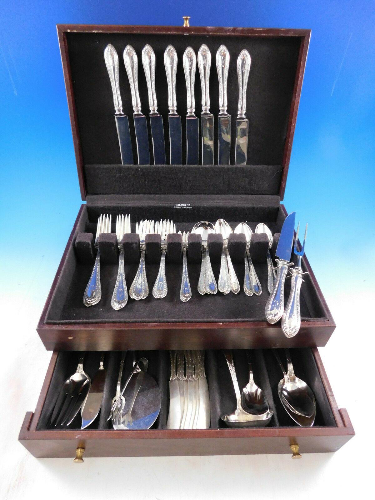 Louis XVI by Dominick and Haff (c1925) flatware set, 71 pieces. This scarce set includes:

8 Knives, 9 1/4