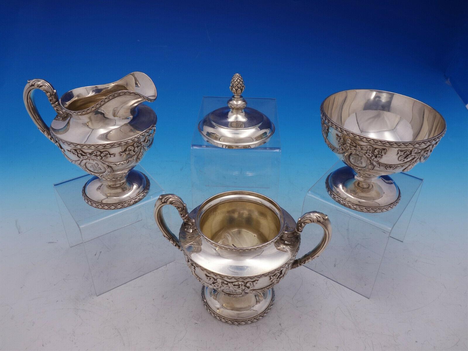 Louis XVI by Shreve Sterling Silver Tea Set with Tray & Kettle on Stand '#4576' 6