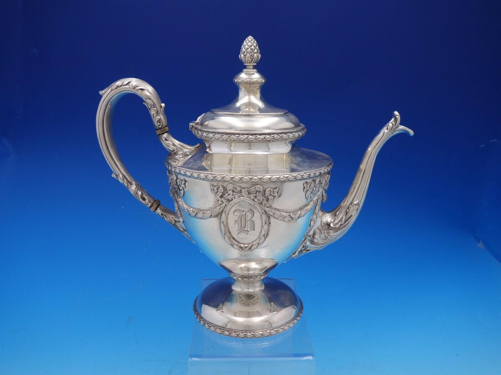 Louis XVI by Shreve Sterling Silver Tea Set with Tray & Kettle on Stand '#4576' 7