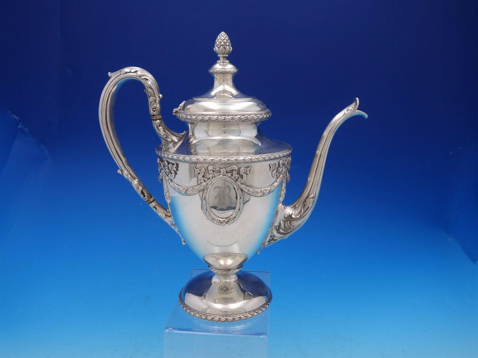 Louis XVI by Shreve Sterling Silver Tea Set with Tray & Kettle on Stand '#4576' 4