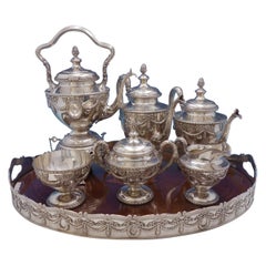 Louis XVI by Shreve Sterling Silver Tea Set with Tray & Kettle on Stand '#4576'