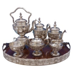 Vintage Louis XVI by Shreve Sterling Silver Tea Set with Tray & Kettle on Stand '#4576'