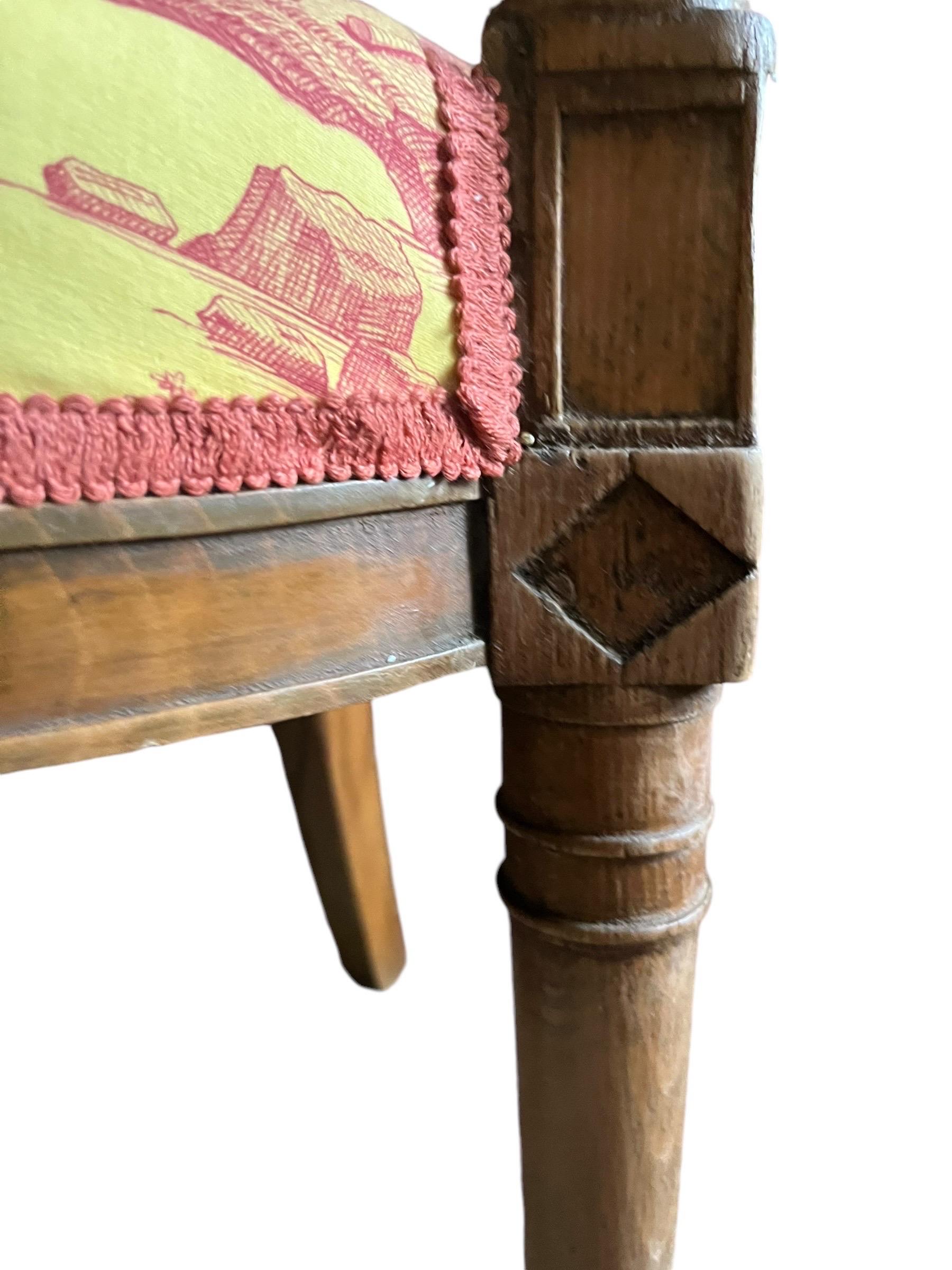 Sillón Luis XVI Cabriolet - Toile de Jouy amarillo y rojo rosado - Francia en venta 8