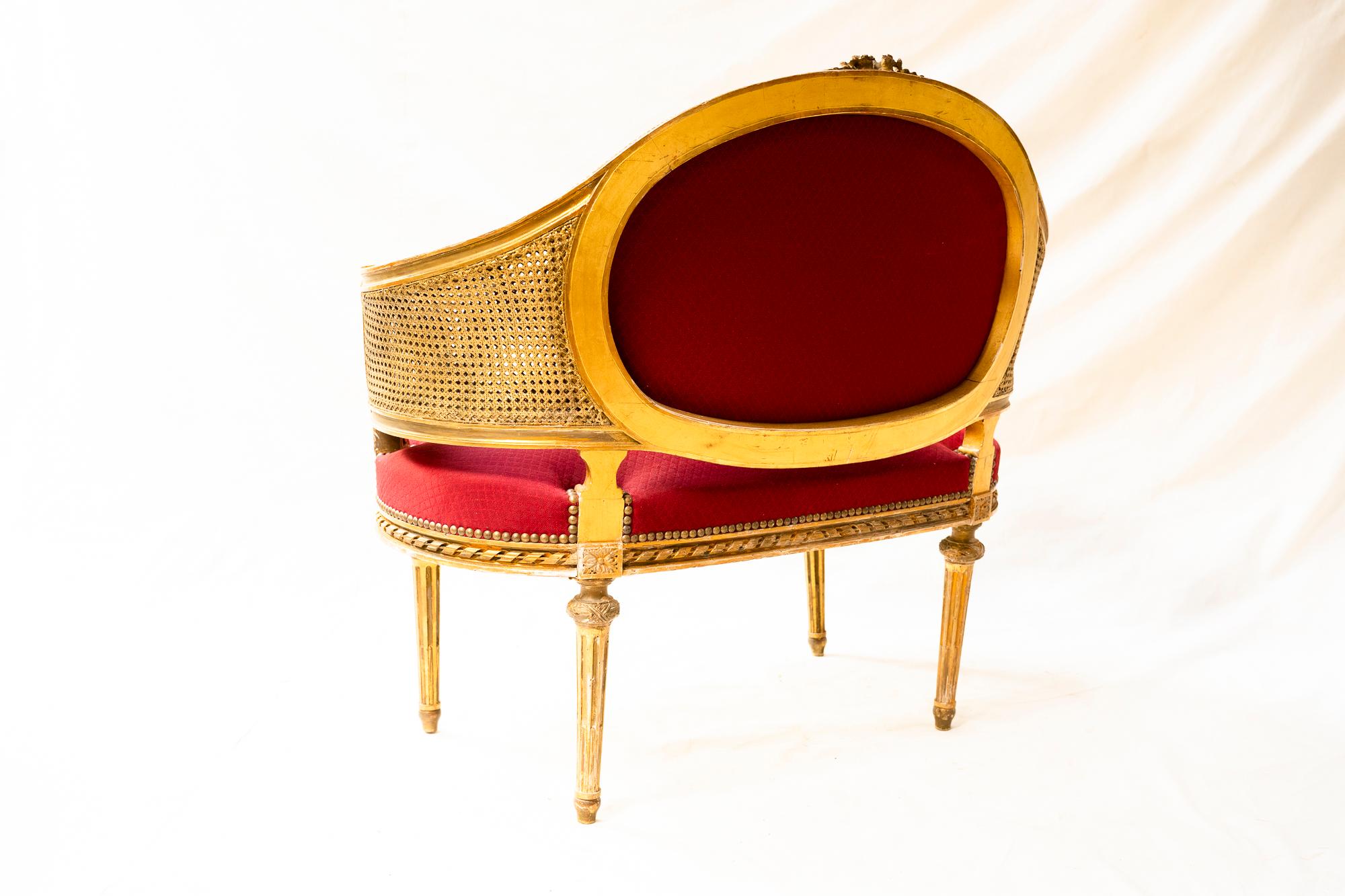 Canap en Corbeille aus Rohr und rotem Stoff im Stil Louis XVI. (Gehstock) im Angebot