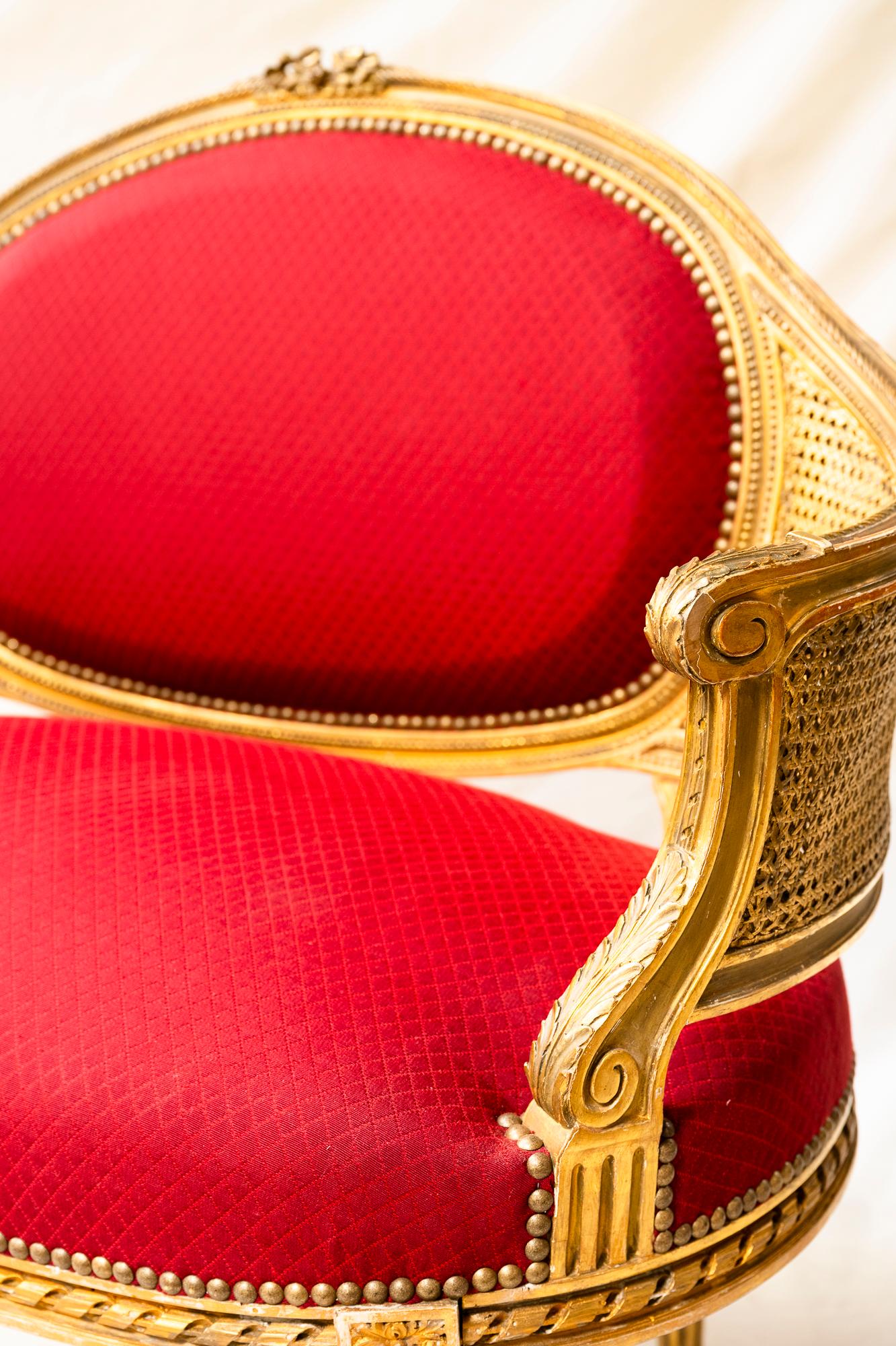 Louis XVI Caned and Red Fabric Canapé en Corbeille 4